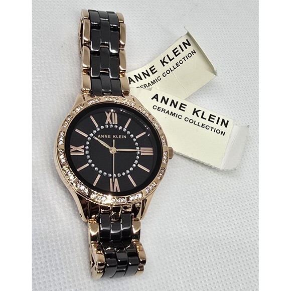 Womens Anne Klein Black Rose Gold Tone Crystal Dial Ceramic Watch AK/3548BKRG 13 main image 5